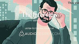 Rubbing her tits during the interview, she cums all over herself. She asked for my dick, so I gave it to her.