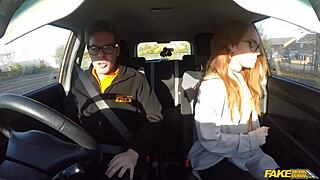 fake driving school: british ginger babe ella hughes gets her perfect pussy fucked hard during lesson