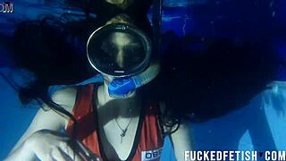 helen star models sexy swimwear at night pool apnea