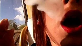 Sexy bbw Tina Snua smoking a cork cigarette with drifts, snap inhales, double pumping and nose exhales