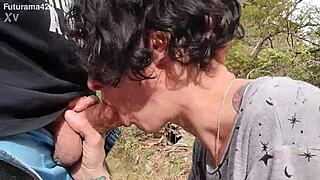she gives a deepthroat blowjob in the woods