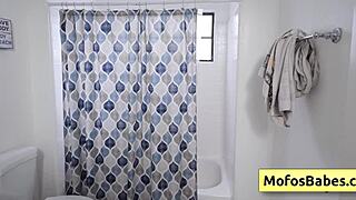 sexy blonde massages boobs after shower then fingers bald pussy with chloe rose and charles dera