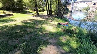 Stranger Massages Milf's Hairy Pussy On Public Beach