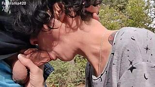 she gives a deepthroat blowjob in the woods