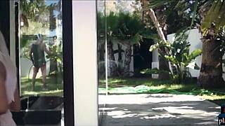 Housewife Blonde Enjoys Outdoor Time With Gardener