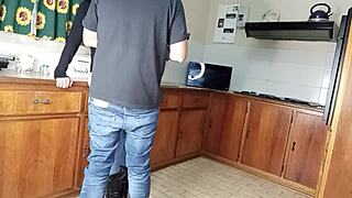 Intense Quickie Kitchen Fuck in Standing Position