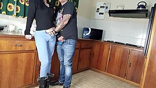 Intense Quickie Kitchen Fuck in Standing Position