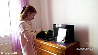 Naked Redhead Karolinka Applies Makeup Seductively