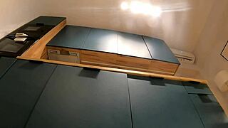 Cute sexy housewife flashes panties while wearing high heels and stockings in mini skirt.