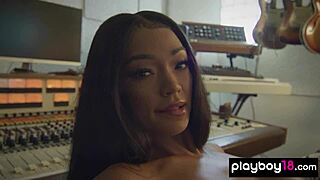 big boobed inked ebony beauty harley dean reveals shaved pierced pussy!