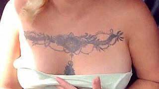 A Horny Latina Prostitute In The Car On The Highway Shows Her Natural Tits And Panties Under Lingerie.