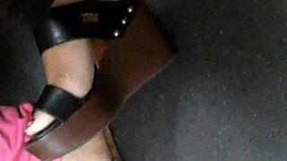 Mature Woman Conceals Her Feet in Candid Wedges and Sandals Shots