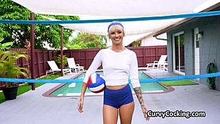 fit blonde stretching before sucking dick in reality