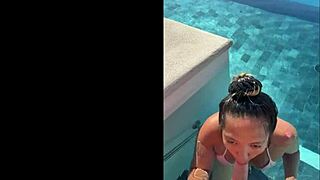 Amateur couple gives public blowjob at infinity pool in costa rica