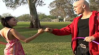 Your step daughters innocent face is covered in cum after outdoor fucking