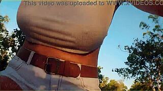 Amazing milf flashing her tits on public bike ride