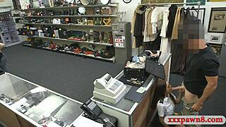 a stewardess gets screwed in a pawnshop's toilet during a quick hidden cam encounter