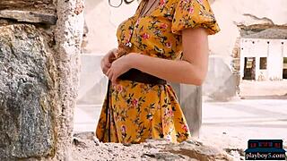 Natural brunette milf babe willa prescott outdoor striptease