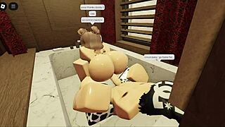 brunette with fat ass sucks and fucks in bathtub, teasingly hot