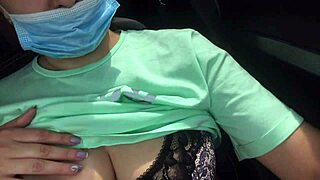 Quarantined wife plays with pussy and ass in car