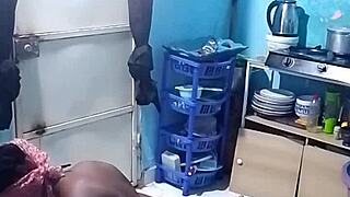 big tits ebony amateur gets fucked doggystyle in the kitchen with wet pussy