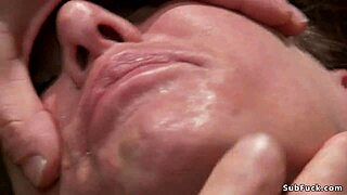 Bent Over Busty Babe Ass Caned in Bondage