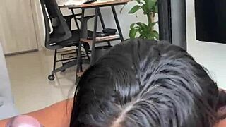 Amateur Couple Gives Intense Blowjob To Stepbrother's BBC