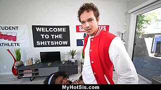 stepbrother making his stepsis to share her black luscious body with other members of the frat - myhotsis