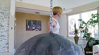 Wrecking ball parody group sex with skinny teen Miley May and older guys.