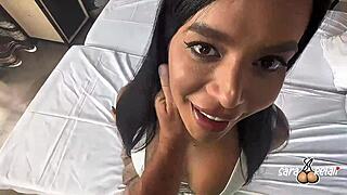 fuck me harder, stepdaddy, the slutty bitch moans while riding him.