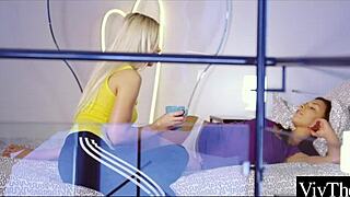 Sexy blonde watches her lesbian lover masturbate before licking her pussy 😍