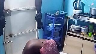 big tits ebony amateur gets fucked doggystyle in the kitchen with wet pussy