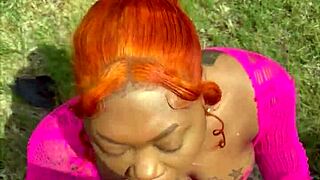 Ebony Babe Gets Rough Doggystyle Creampie Outdoors