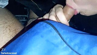 Amateur friend performs passionate blowjob inside car while expressing her love for sucking