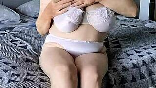 Masturbation brings orgasm to white busty granny