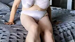 Masturbation brings orgasm to white busty granny