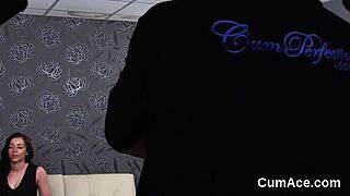 Peculiar stunner gets sperm load on her face sucking all the ejaculate