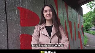 Horny college coed Alisa Horakova picks up for cash, engages in POV sex wearing stockings