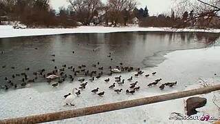 old guy seduces curvy nylon teen to fuck in the snow outdoors