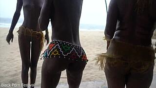 three african tribe witches dance for rain ritual