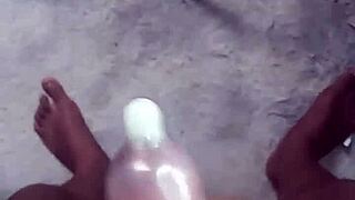 labeto's safe sex hot masturbation ends with cumshot in condom to sex machine song