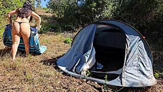 Outdoor Camper Gets Internal Creampie In Public Forest