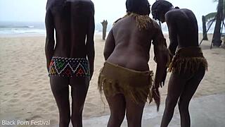 three african tribe witches dance for rain ritual