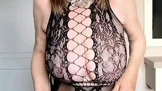 sexy black net dress high heels huge tits and pussy close up 😍