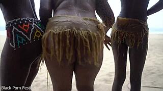 three african tribe witches dance for rain ritual