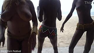 three african tribe witches dance for rain ritual