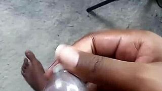 labeto's safe sex hot masturbation ends with cumshot in condom to sex machine song