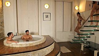 4some in the jacuzzi with deepthroat blowjobs and wild doggystyle 😈