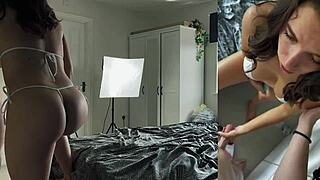 Watch this bikini stepdaughter jerk him onto her big tits?