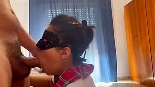 Horny Latina Student Sucks Cock Deep and Swallows Hot Cumshot in Close-Up